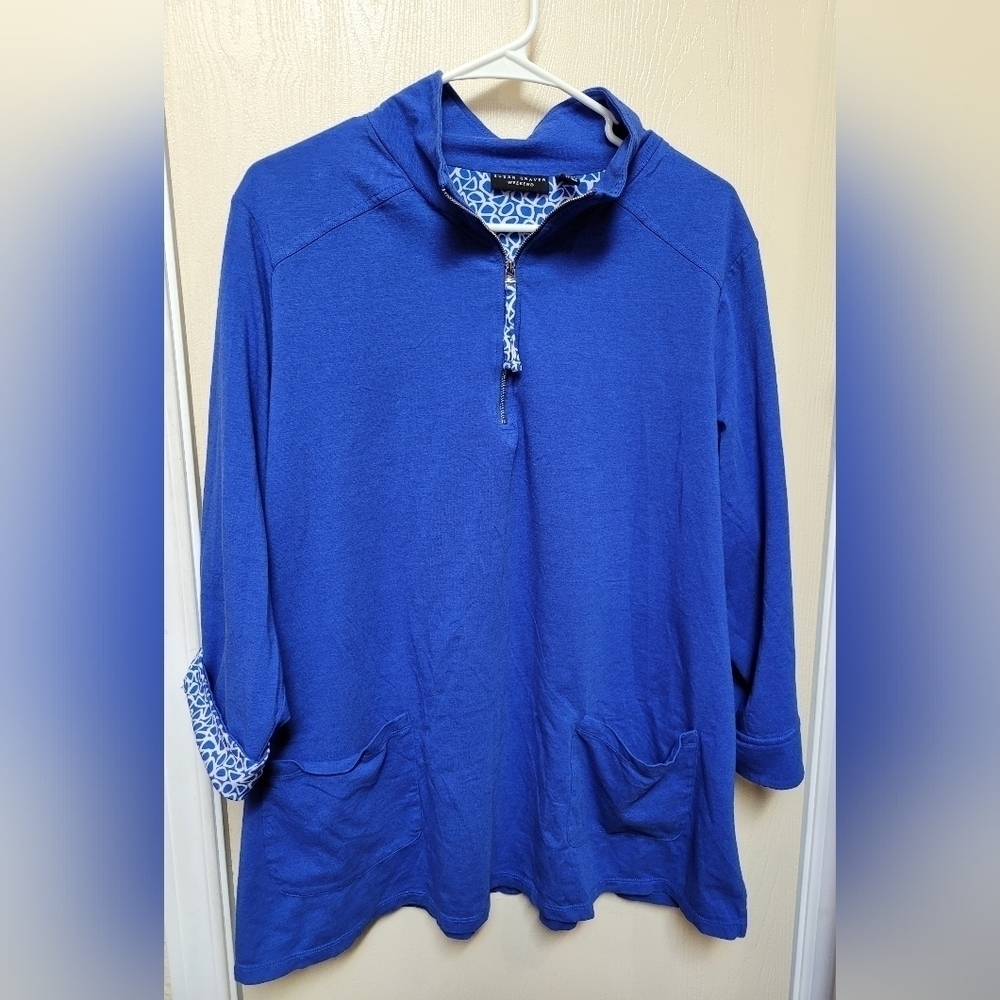 Susan Graver Blue Quarter-Zip Pullover